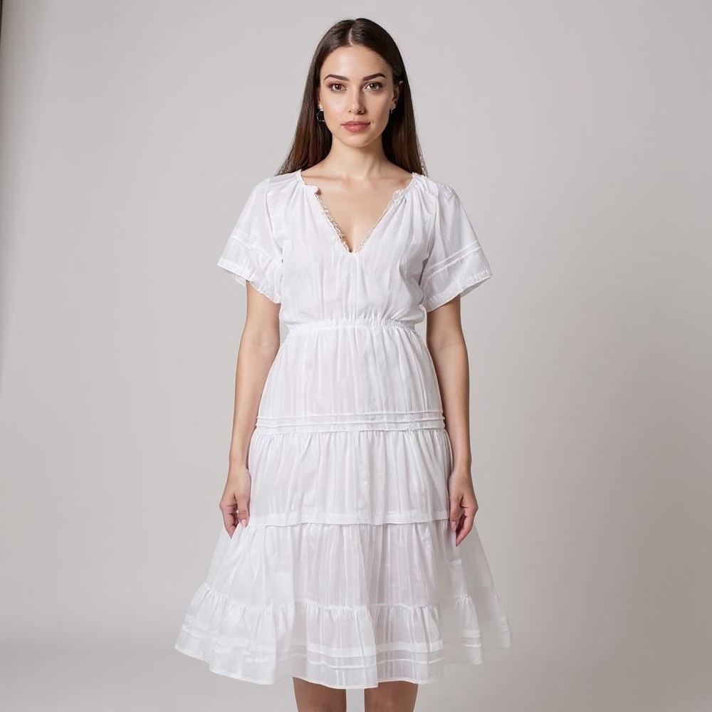 Betsey Johnson Speckled White Cotton Tiered Ruffle Maxi Summer Dress